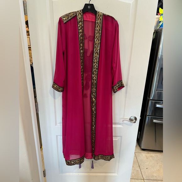 Constantly dreaming sequin pink sheer evil eye open front kimono robe - Picture 2 of 5